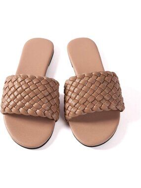 🆕Women's Brown Flat Sandals Braided Leather Nude Summer Dressy Fashion